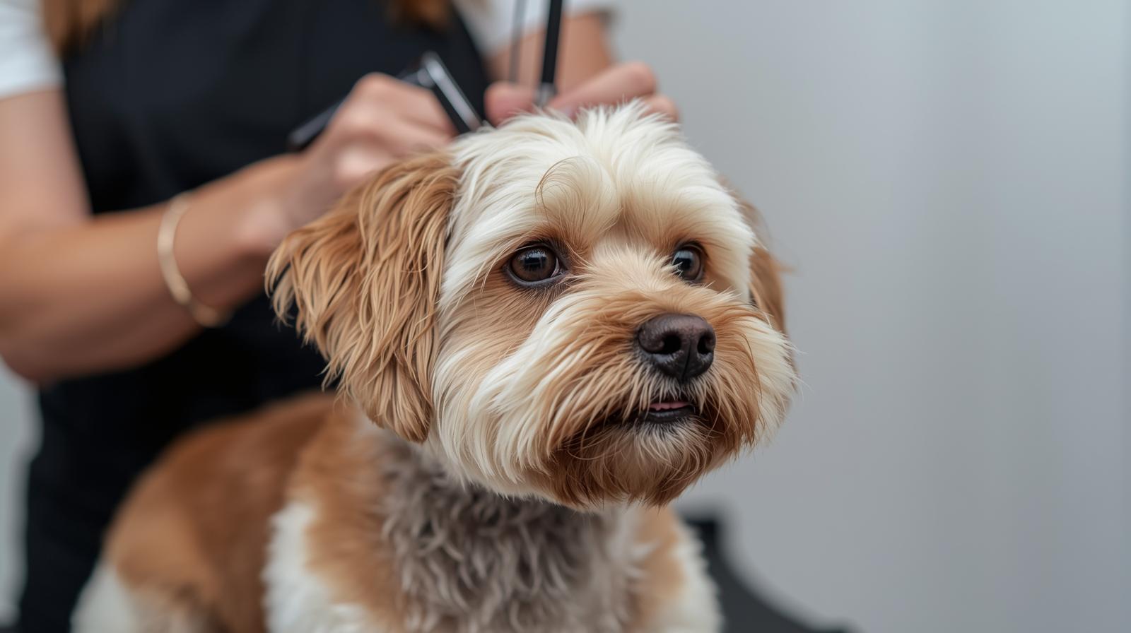 a dog getting a haircut