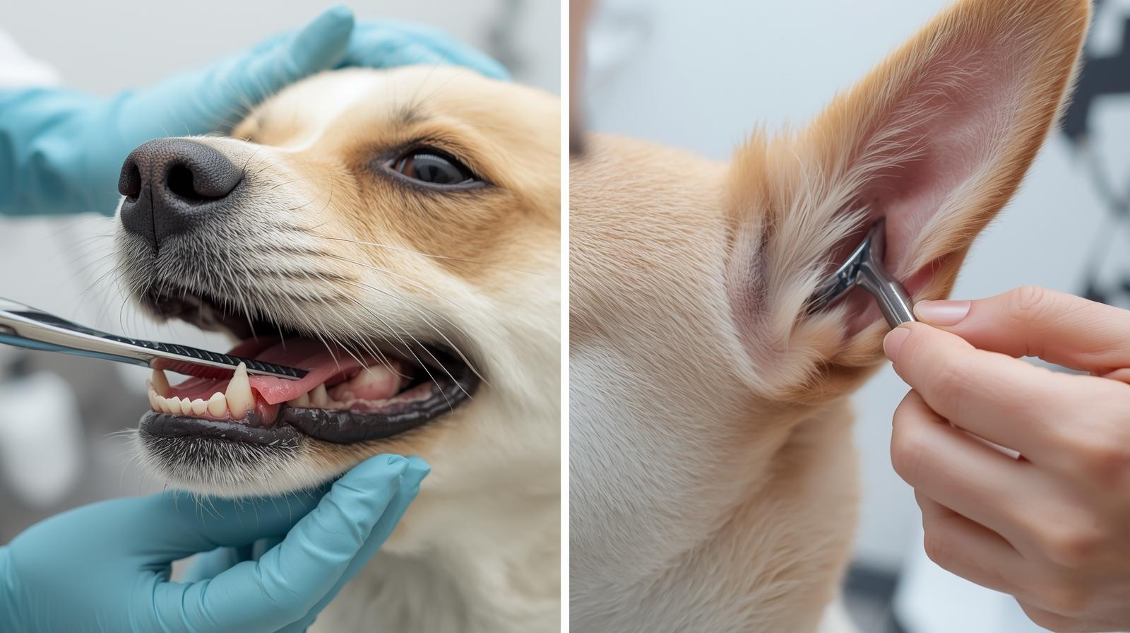 teeth and ears service for dog grooming, both service in one photo, can be a collage